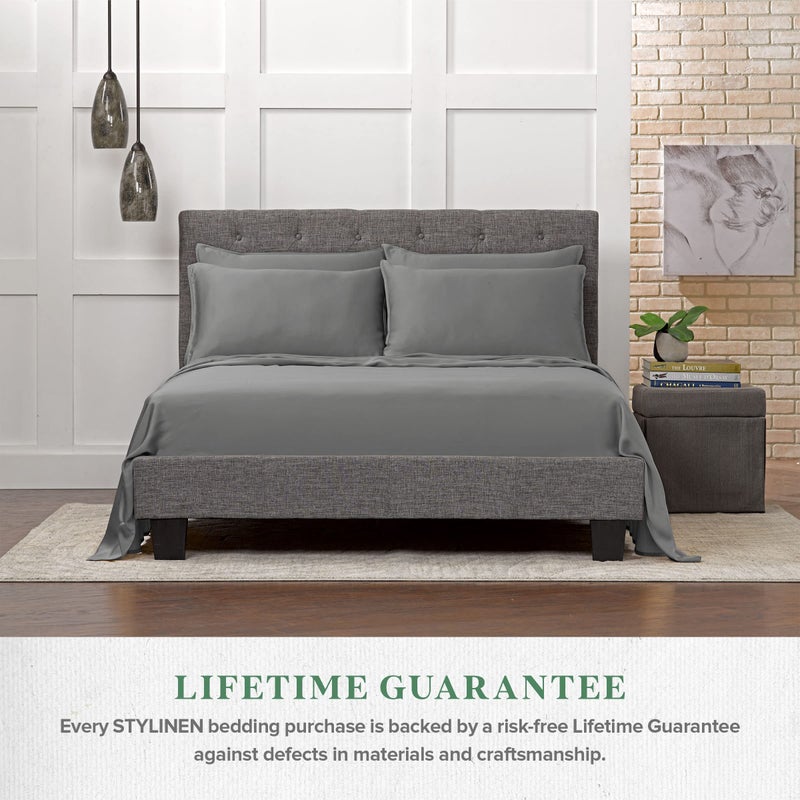 Stylinen 100% Organic Eucalyptus Bed Sheets Queen Size 4 Piece Set, Tencel Lyocell, Silky Soft & Smooth, Breathable, 16 Inch Deep Pockets, 1 Fitted, 1 Flat, 2 Pillowcases (Queen, Stone Grey) - Image 5